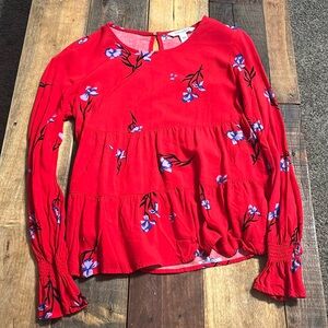 Red floral baby doll top